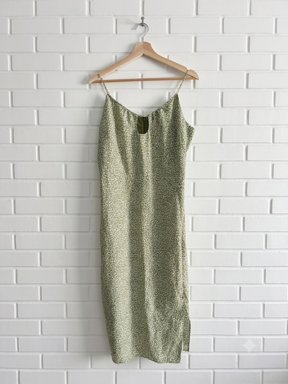 Abercrombie & Fitch Keyhole Slit Midi Dress Sage Floral Large Tall